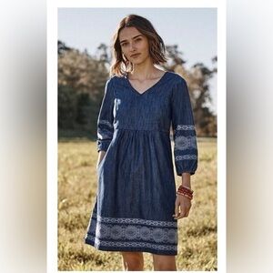 J. JILL DENIM Embroidered Indigo Peasant Dress Size XL